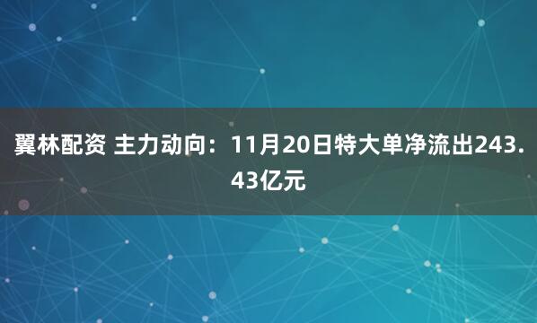 翼林配资 主力动向：11月20日特大单净流出243.43亿元